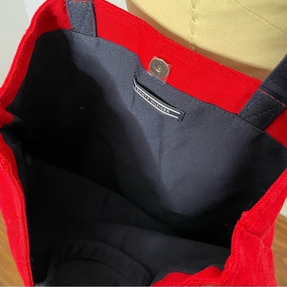 GiGi Hadid x Tommy Hilfiger Red Tote Bag Shopper Tote - Canvas with Navy Straps - Picture 7 of 7